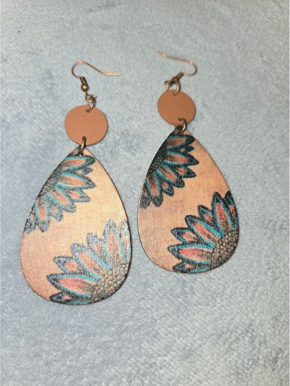 Brown Teardrop Floral Pattern Earrings - New, Multi-Color Design